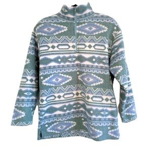 Blue, White & Green Patterned 1/4 Zip Fleece Sweater